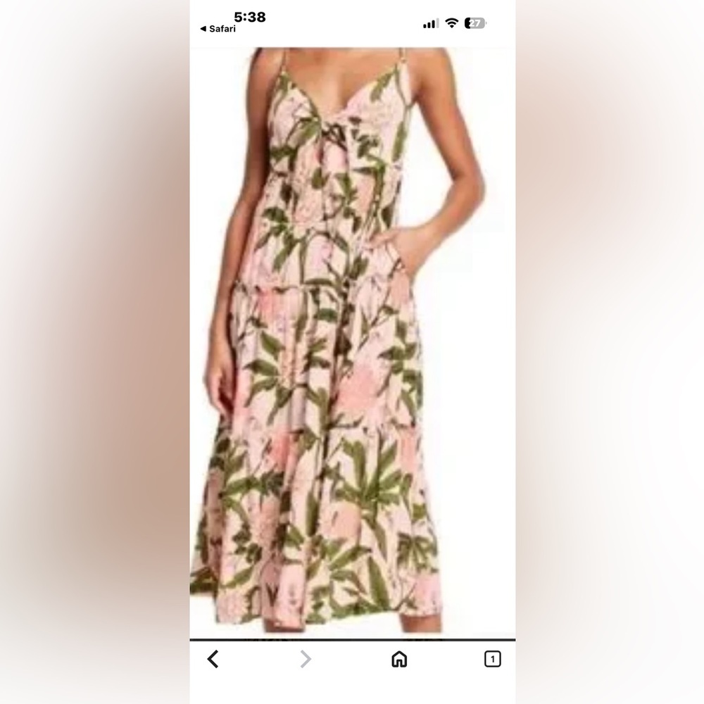 Agua Bendita Pink and Green Floral Midi Dress
